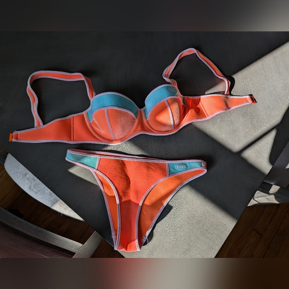 TRIANGL Orange and Blue Bikini Set